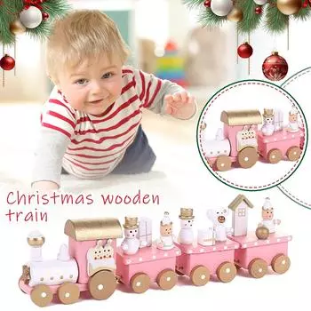 Деревянные игрушки поезд 4 секции дети играют настольный Рождество для рождественских подарков мини-стол Vint X7B2 Pink-1set