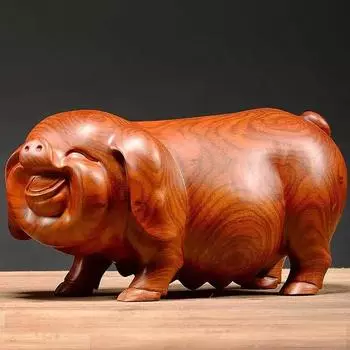 Деревянные изделия Хуанхуали Резьба Ручной работы Фигурки свиней Фэн-шуй Красное дерево Аксессуары для дома Офисный настольный орнамент Подарок на удачу length 7cm