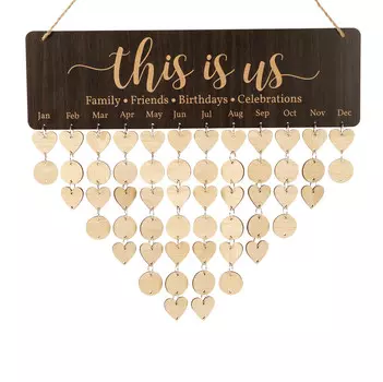 Деревянные календари Inkdotpot с датами на день рождения, настенная табличка для отслеживания дней рождения, декор для фермерского дома - календарь памятных дат 16x4.7 коричневый