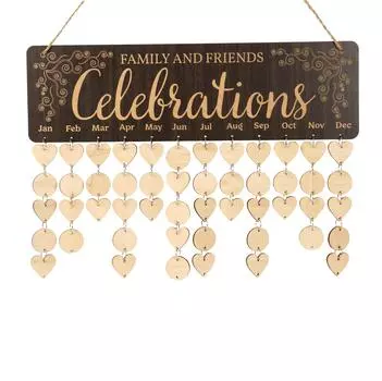 Деревянные календари Inkdotpot с датами на день рождения, настенная табличка для отслеживания дней рождения, декор для фермерского дома - календарь памятных дат 16x4.7 коричневый