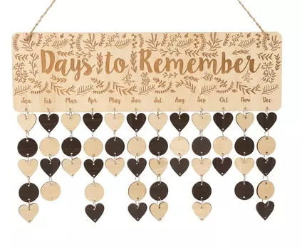 Деревянные календари Inkdotpot с датами на день рождения, настенная табличка для отслеживания дней рождения, декор для фермерского дома - календарь памятных дат 16x4.7 коричневый