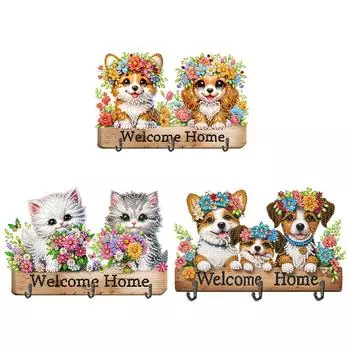 - Деревянные крючки для настенного искусства «кошка и цветок» с бриллиантами для самостоятельной алмазной живописи GJ005