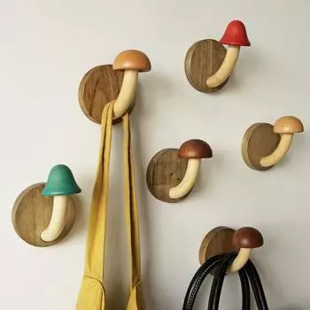 Деревянные крючки для одежды в форме гриба с гладким краем, грузоподъемность 3 кг, легко устанавливаемые настенные полотенец A разноцветный