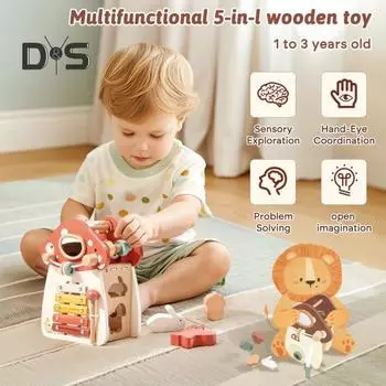 Деревянные кубы для игрушек 8 в 1, развивающие кубы для игрушек, лабиринты из бусин, ксилофоны, сортировщики, счеты для малышей 1-3 года, развивающие обучающие игрушки, форма жёлтый