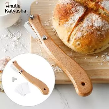 Деревянные кухонные инструменты для хлеба, скребок из нержавеющей стали, для зачета теста для хлеба, с лезвиями и крышкой Pink Cover