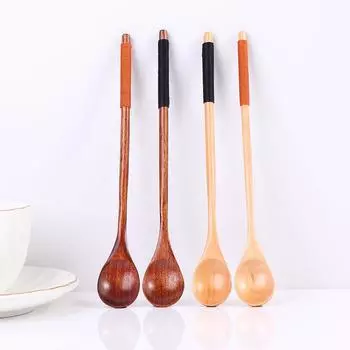 Деревянные ложки, большая ложка с длинной ручкой, детская ложка, деревянная ложка для риса, супа, десерта, ложка для смешивания чая, столовые приборы