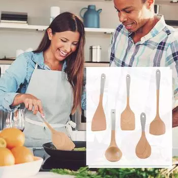 Деревянные ложки для приготовления деревянной кухонной утвари и держателя для посуды, лопаточка включает в себя ложку, лопаточку и ложку с длинной ручкой One Size