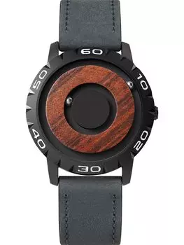 Деревянные магнитные часы с шарикоподшипником, кварцевые часы, минимализм, повседневные, 40 мм, черный циферблат, синий кожаный ремешок [EUTOUR] мужские