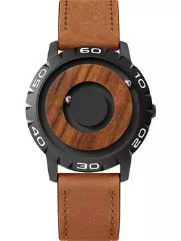 Деревянные магнитные шарикоподшипники модные спортивные кварцевые кварцевые минимализм 40 мм черный ремешок Brawan кожа [EUTOUR] Часы, Дизайн, Мужские часы, Часы, Часы,
