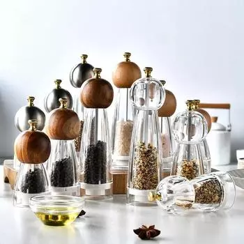 Деревянные мельницы для соли и перца, многоразовая акриловая солонка или перечница, мельница для перца или соли, мельница для специй, легко очищаемая