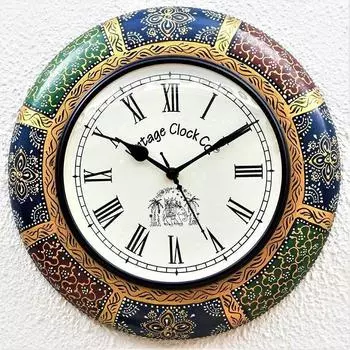 Деревянные настенные аналоговые часы с ручной росписью, секундной стрелкой и римскими цифрами