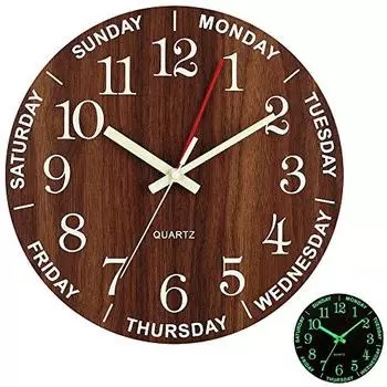 Деревянные настенные светящиеся часы 30см (Дневной дисплей)