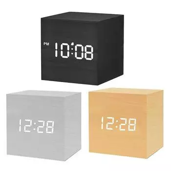 Деревянные настольные часы для спальни с голосовым управлением, питание от USB/батареи, для украшения дома чёрный