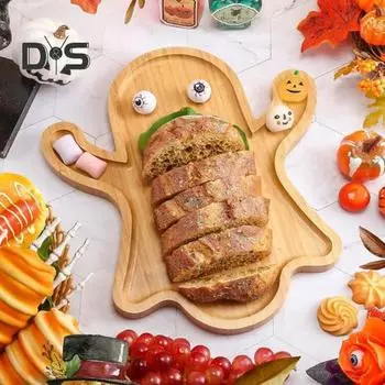 Деревянные обеденные тарелки для Хэллоуина Гримаса Призрак Декоративные тарелки Урожай Праздничные принадлежности для Хэллоуина День благодарения День рождения
