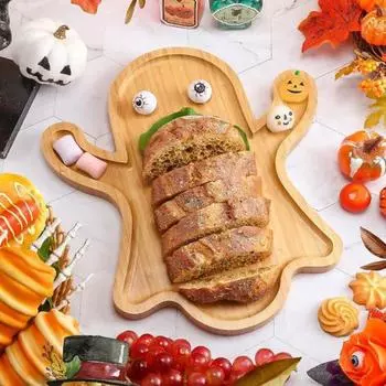 Деревянные обеденные тарелки для Хэллоуина Гримаса Призрак Декоративные тарелки Урожай Праздничные принадлежности для Хэллоуина День благодарения День рождения