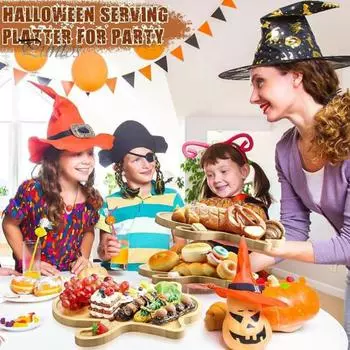 Деревянные обеденные тарелки для Хэллоуина Гримаса Призрак Декоративные тарелки Урожай Праздничные принадлежности для Хэллоуина День благодарения День рождения