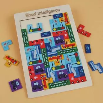 Деревянные обучающие блоки тетриса - головоломка танграм для раннего детства