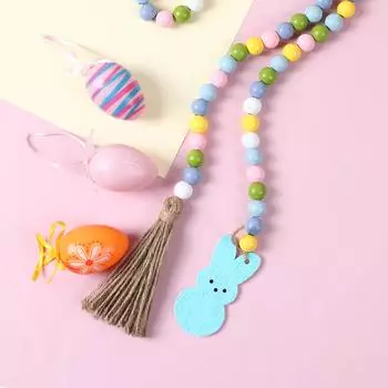 Деревянные пасхальные яйца подвесные украшения DIY венок кисточки подвески бусины счастливой пасхальной вечеринки украшения домашнего стола принадлежности детский подарок