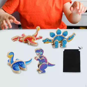 Деревянные пазлы с динозаврами для раннего обучения, ручная работа, головоломка для мальчиков и девочек