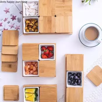 Деревянные поддоны Чаша для закусок Японская тарелка для закусок Миска для димсамов Белая керамика Тарелка для сухофруктов Домашняя тарелка для салата Десерт