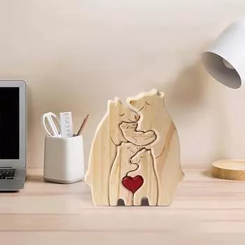 Деревянные поделки, художественная головоломка, медведь, семейный подарок, сделай сам, День матери, домашние художественные украшения 2pcs