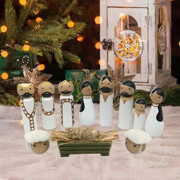 Деревянные поделки, рождение Иисуса, миниатюрные рождественские украшения, набор рождественских фигурок, для