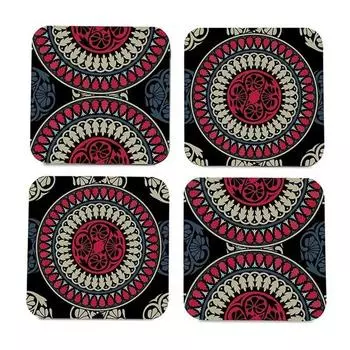 Деревянные подставки для напитков Набор с дизайном Multi Mandala из 4 настольных квадратных подставок для чая, кофейных чашек, кружек, пивных банок, барного стекла