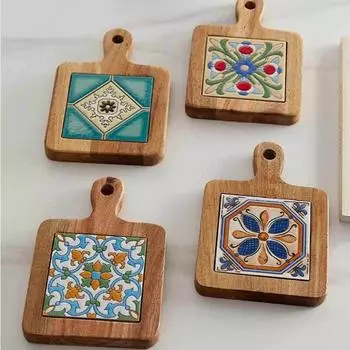 Деревянные подставки под стаканы в японском стиле, креативные подставки под чашки, не допускающие ожогов, с изоляцией, нескользящие подставки под чашки с нежным художественным узором