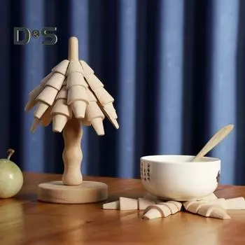 Деревянные подставки с подставкой, настольные, штабелированные, елочные украшения, складной кухонный декор, набор подставок для горячих блюд, кастрюль цвет старого дерева