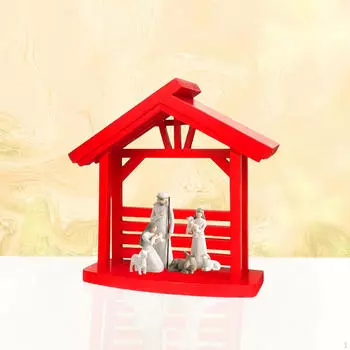 Деревянные ясли Сцена Рождественский декор Художественное произведение Настольная фигурка Фестивальный подарок Деревянное украшение Рождение