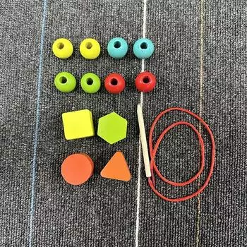 Деревянные развивающие бусины: Игрушки-шнуровки с крупными деталями «Животные и фрукты» для возраста 0-3 года