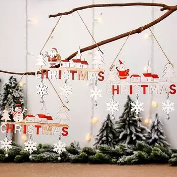 Деревянные рождественские подвесные украшения для дверей, настенные украшения для рождественского декора для дома 2024 года, с Новым годом, подвески для дверей Naviidad 22cmX18cm