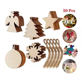 Деревянные рождественские украшения, 50 шт., рождественские поделки для детей, 5 стилей, набор рождественских украшений «сделай сам», с 50 нитками One Size