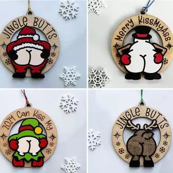 Деревянные рождественские украшения Jingle Butts, Деревянное подвесное украшение на рождественскую елку One Size