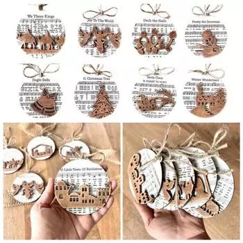 Деревянные рождественские украшения, ноты, рождественские подвесные украшения, деревенские рождественские гимны, праздничные I