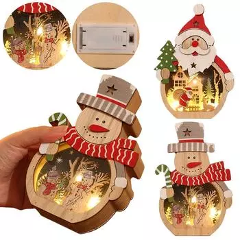 Деревянные рождественские украшения со светодиодными лампами Новогодние рождественские декоративные подвески Навидад Рождественские настольные украшения Праздничный декор