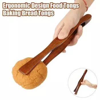 Деревянные щипцы для еды с длинной ручкой, щипцы для сервировки салата на гриле черного цвета, противоскользящие кухонные бытовые щипцы