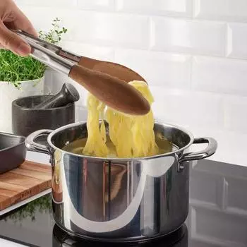 Деревянные щипцы для приготовления пищи Кухонные щипцы из нержавеющей стали Зажим для еды с фиксатором Термостойкие кухонные принадлежности Набор для гриля Сервировка A