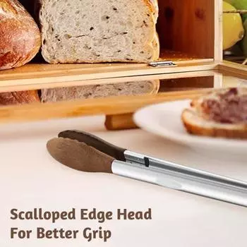 Деревянные щипцы для приготовления пищи Кухонные щипцы из нержавеющей стали Зажим для еды с фиксатором Термостойкие кухонные принадлежности Набор для гриля Сервировка A