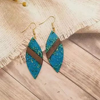 Деревянные серьги с цветными блоками из смолы для женщин. Модные и персонализированные серьги-листья.