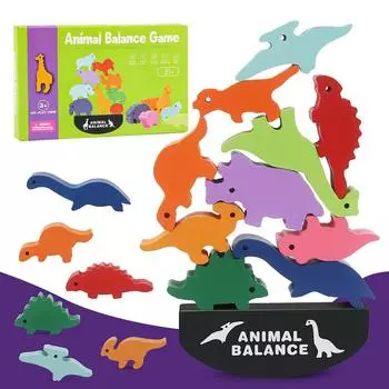 Деревянные штабелируемые игрушки-динозавры для малышей 1, 2, 3 лет, деревянные развивающие игрушки Монтессори, балансирующая игрушка-динозавры, штабелируемые блоки для дошкольников Package-20.5x13x3cm