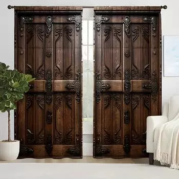 Деревянные шторы для украшения дверей, цифровая 3D-печать, шторы с карманами на штанге, гостиная, офис, домашний декор, новая мода, 2 шт. Small2x25W60H(CM)&Hook