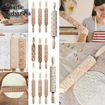 Деревянные скалки с принтом лося, тиснение, выпечка, печенье, кухонный инструмент