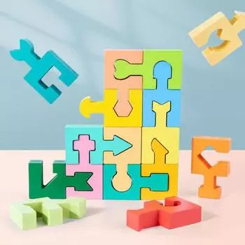 Деревянные строительные блоки-пазлы, соответствующие форме, забавная развивающая игрушка, экологически чистый блок логических способностей для детей A