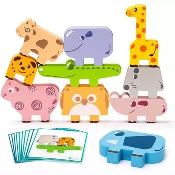 Деревянные строительные игрушки, штабелирующие блоки, животные, балансирующие игрушки Монтессори для малышей, мальчиков и девочек 23x14.5x4.5cm
