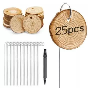 Деревянные таблички для растений, садовые этикетки с маркером, в комплект входят колья из нержавеющей стали, деревенские бирки с названиями растений для овощей, трав, цветов Sets