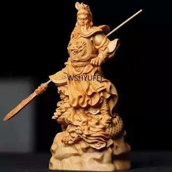 Деревянные традиционные китайские статуи фигурок Гуань Гуна периода Троецарствия в Цзюлун, предметы домашнего декора
