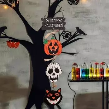 Деревянные украшения на Хэллоуин Подвески с тыквенными привидениями Украшения на Хэллоуин Фестиваль призраков Сладость или гадость Сцена с тыквенными привидениями Декорации Реквизиты Section B-1pcs