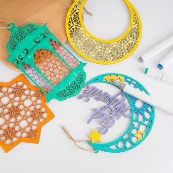 Деревянные украшения Подвески Украшения Ветра Подвески Праздничные украшения Лазерная резка Щепа из дерева DIY Home Рамадан Деревянное украшение