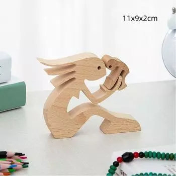 Деревянные украшения Резьба по дереву домашних животных Милый щенок Деревянная собака Кошка Поделка Скульптура Подарок Любителям домашних животных Woman and baby 1
